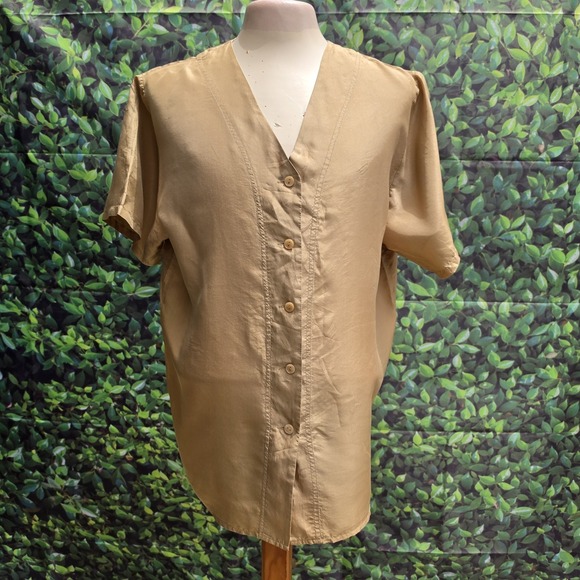 Oscar de la Renta Tops - Oscar de la Renta Expressions 100% Silk Blouse Women's Large Beige Button Front